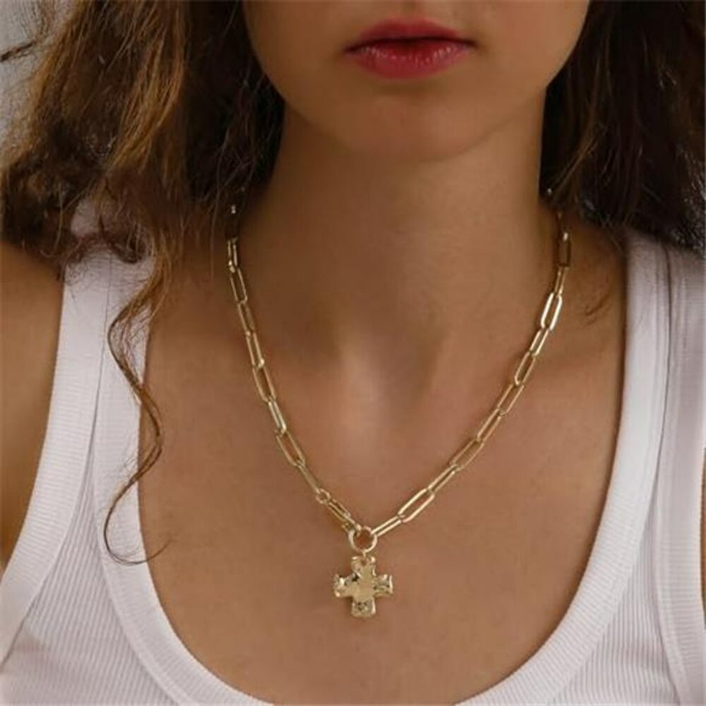 Chunky Cross Necklace for Women Trendy Gold Silver Layered Statement Cross